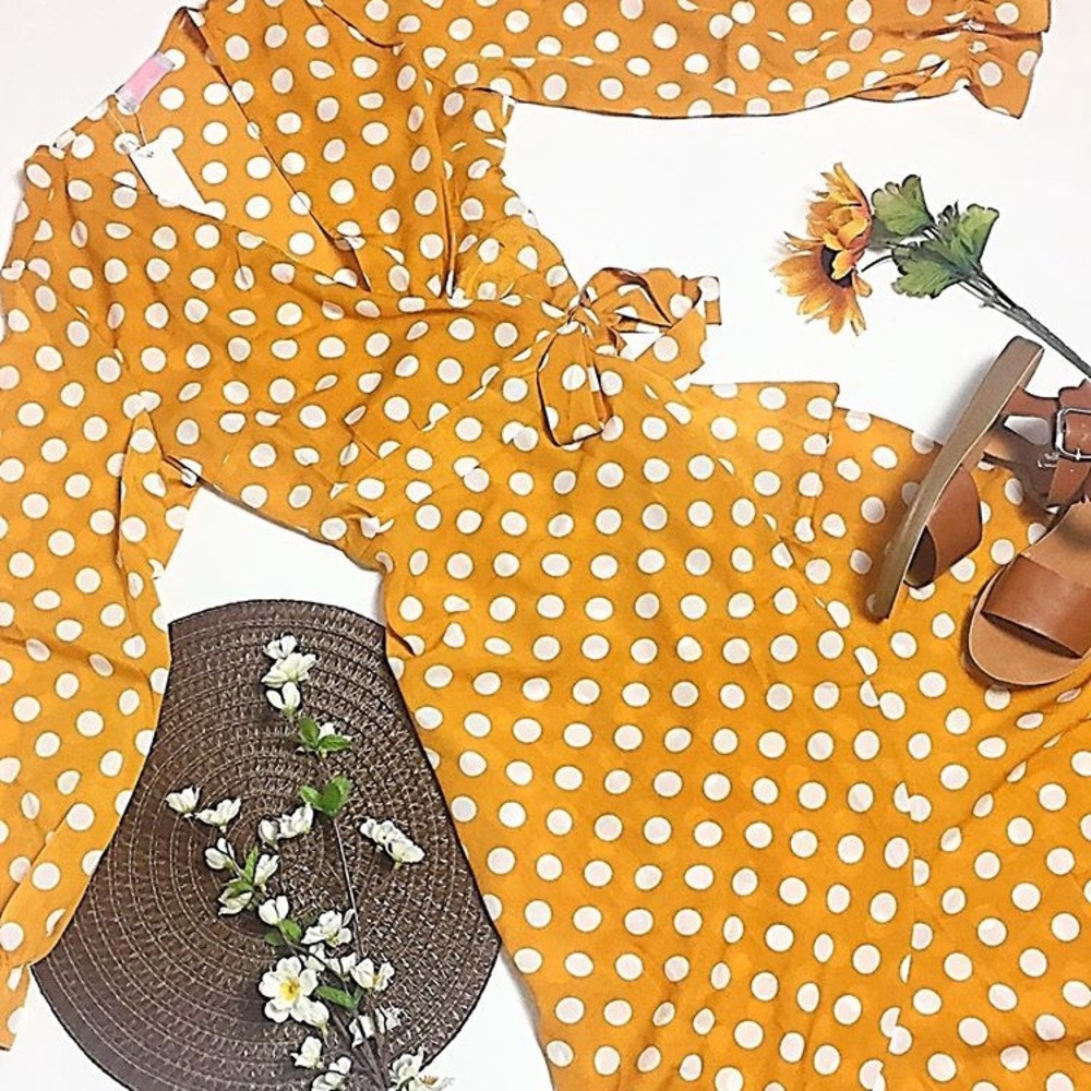 LAST ONE Yellow Polka Dot Wrap Dress - Picture 5 of 5